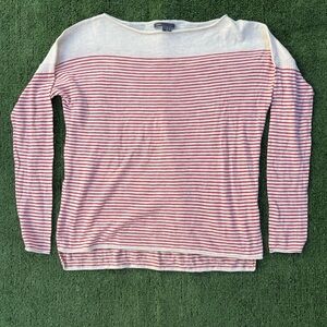 Vince. Boatneck rolled hem ivory and red Striped Long Sleeve Sweater, size small